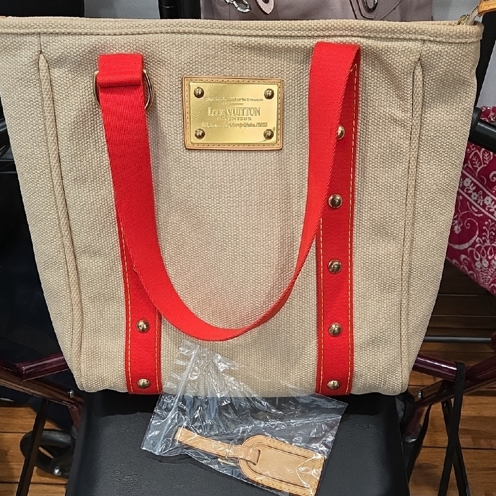 Louis Vuitton Tan and Red Tote
